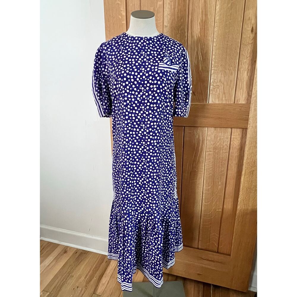 Leslie Fay Collections Vintage Blue & White Polka Dot Striped Dress Size 10